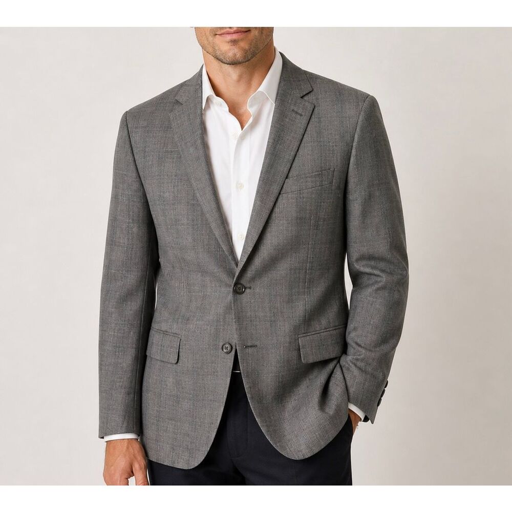 Daniel Hechter Blazer Jacket Sport Coat Wool Plaid 2 Button Modern Gray 40S